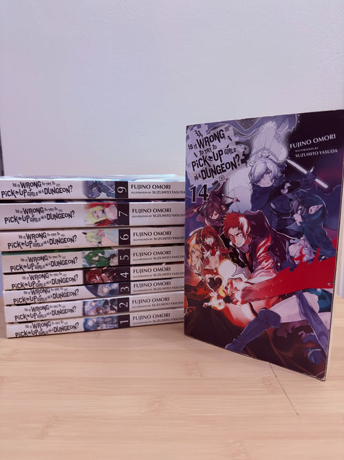DanMachi English Light Novels – Vols. 1–8 & 14 - pre-owned book lot