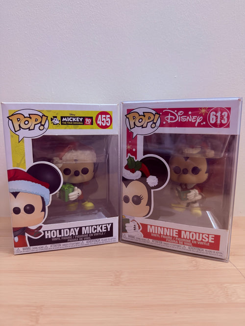 Disney Holiday Funko Pop! Lot – Holiday Mickey #455 + Minnie Mouse #613 - pre-owned collectible
