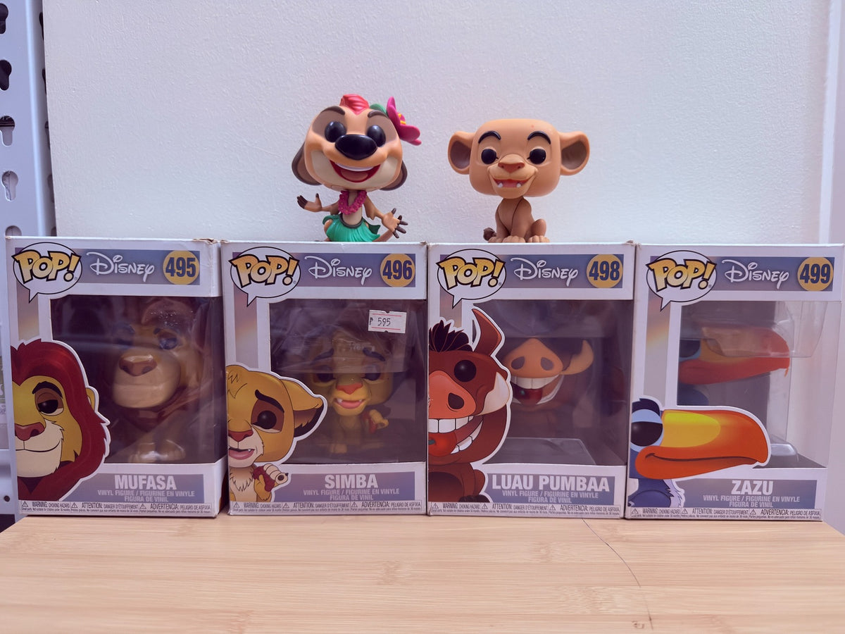 The Lion King Funko Pop! Lot – Mufasa #495, Simba #496, Luau Pumbaa #498, Zazu #499 + 2 Loose - pre-owned collectible